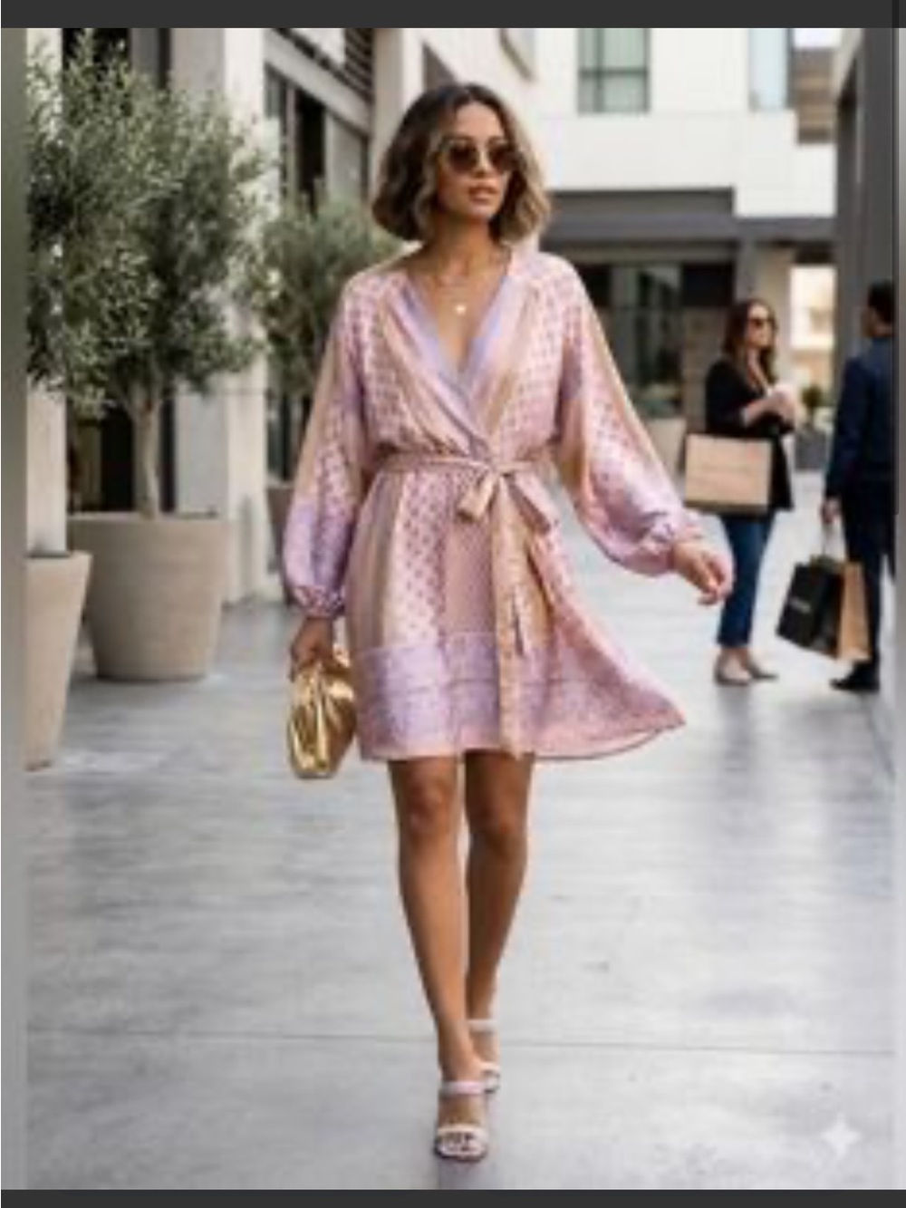 ARULA Satin Print Kimono Mini Dress